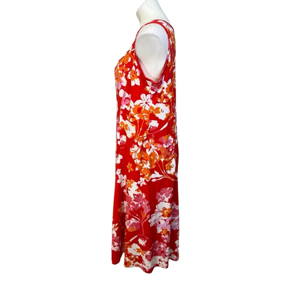 Susan Graver maxi dress LP orange multicolor Hawaiian floral print casual - Picture 5 of 7